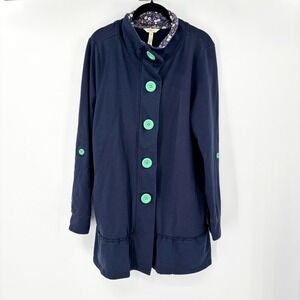 Matilda Jane Navy Blue Snap Front Jacket‎ Ruffle Hem Cotton Blend Size M
